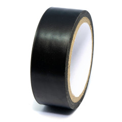 Roll of black plastic duct tape isolated on white