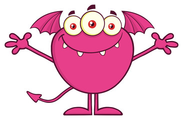 Smiling Pink Monster Cartoon Mascot Character With Open Arms. Vector Illustration Isolated On Transparent Background © HitToon.com