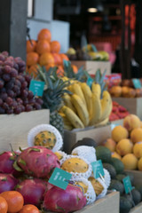 Fresh healthy bio fruits and vegetables on Bremen farmer agricultural market in San Miguel Market Madrid
