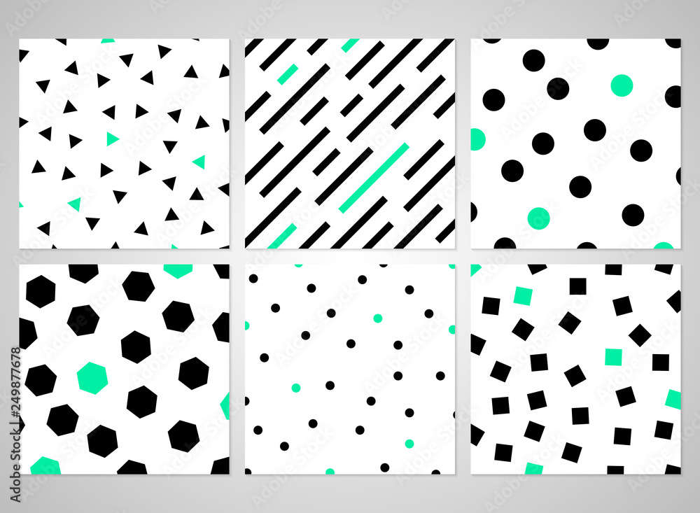 Aufkleber abstract black geometric pattern set with random green color.