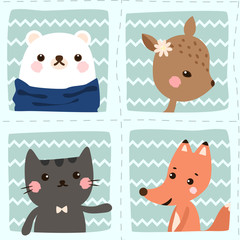 Seamless pattern bear,cat,fox and deer