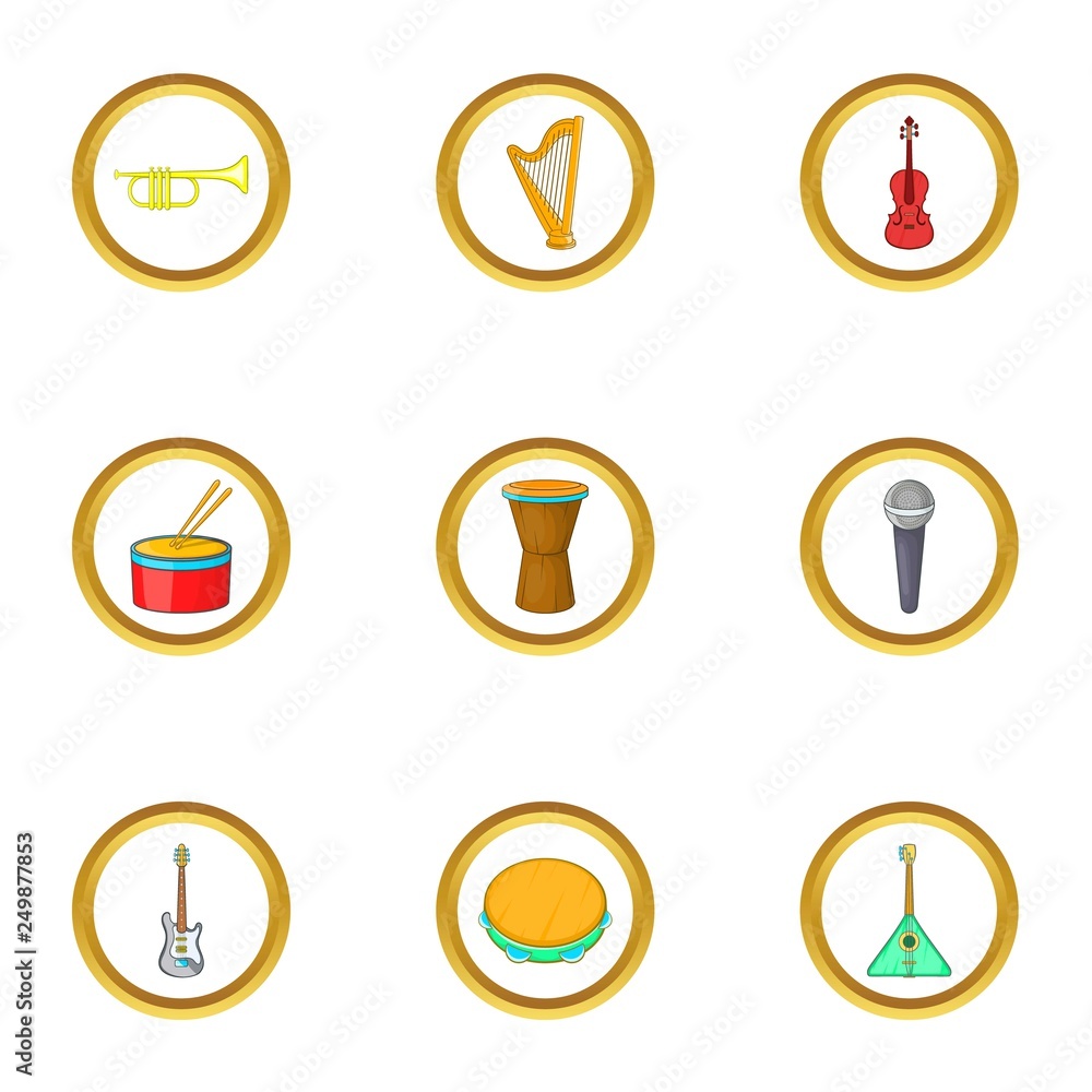 Poster orchestra icons set. cartoon set of 9 orchestra vector icons for web isolated on white background