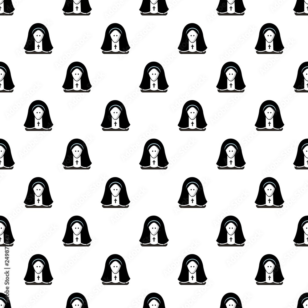 Poster nun pattern in cartoon style. seamless pattern vector illustration