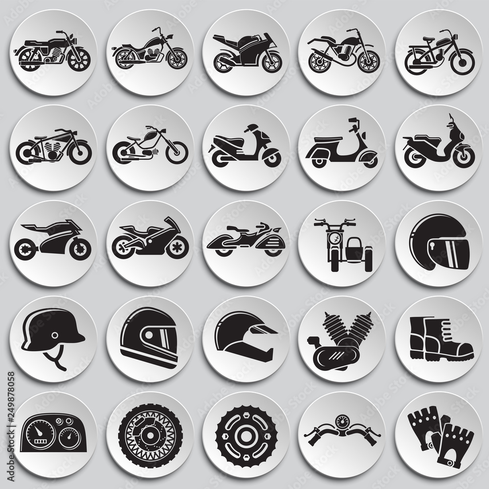 Poster motorcycle icons set on plates background for graphic and web design, modern simple vector sign. int