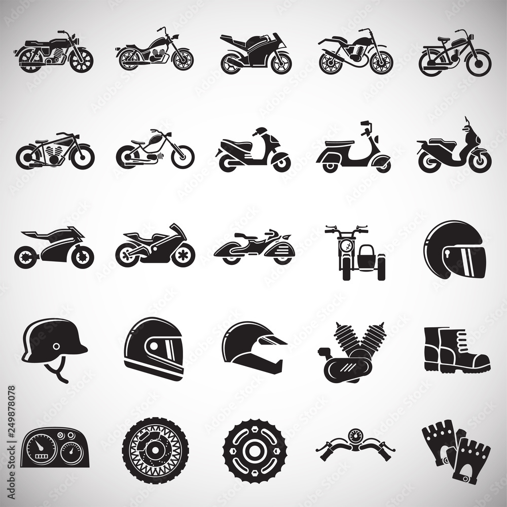 Poster motorcycle icons set on white background for graphic and web design, modern simple vector sign. inte