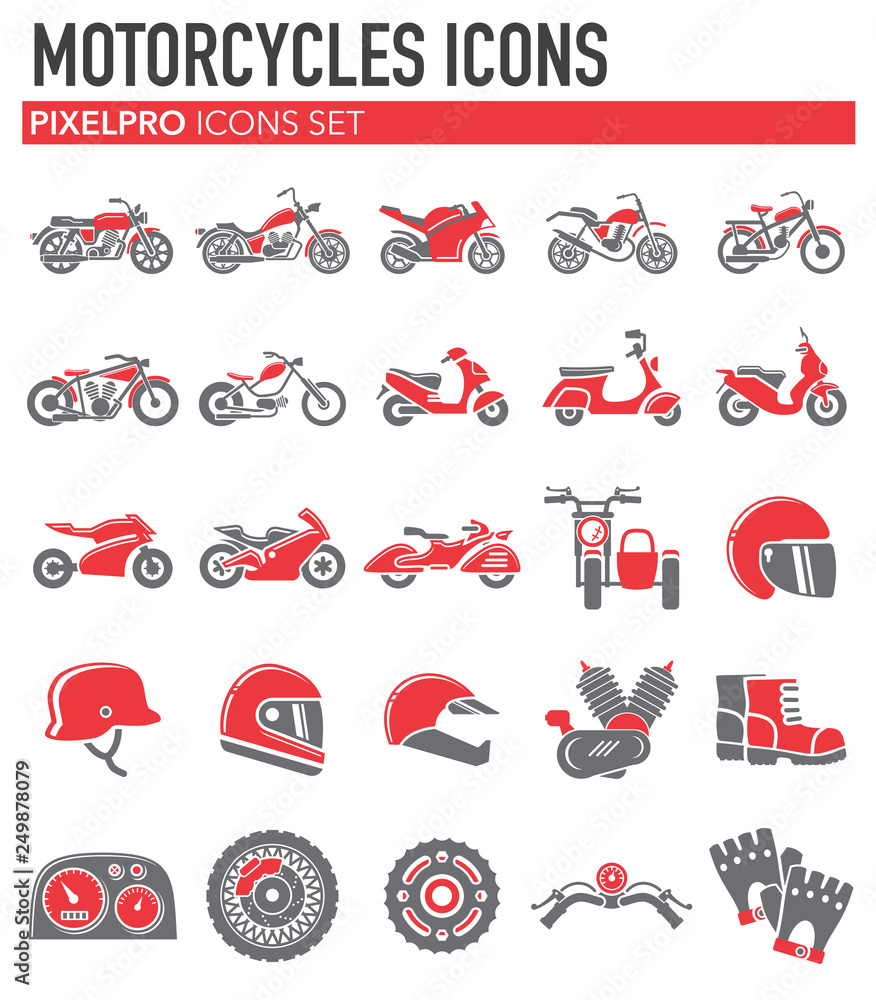 Poster motorcycle icons set on white background for graphic and web design, modern simple vector sign. inte