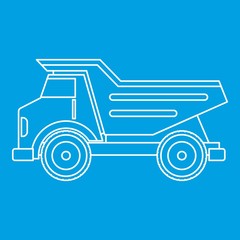 Dump truck icon blue outline style isolated vector illustration. Thin line sign