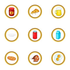 Different food icons set. Cartoon set of 9 different food vector icons for web isolated on white background