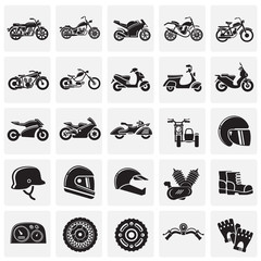 Motorcycle icons set on squares background for graphic and web design, Modern simple vector sign. Internet concept. Trendy symbol for website design web button or mobile app