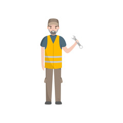 Professional Auto Mechanic Character in Safety Vest Vector Illustration