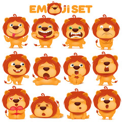 set of emoji lion cat cartoon character