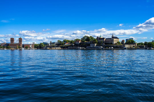 Akershus medeval fortress viewed from Oslo fjord, Norway