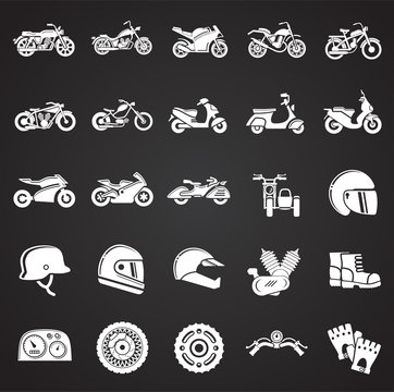 Motorcycle icons set on black background for graphic and web design, Modern simple vector sign. Internet concept. Trendy symbol for website design web button or mobile app