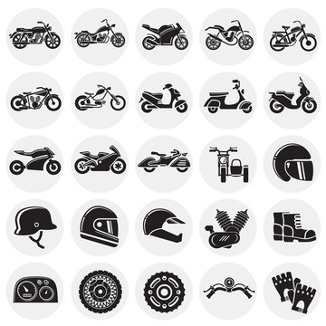 Motorcycle icons set on circles background for graphic and web design, Modern simple vector sign. Internet concept. Trendy symbol for website design web button or mobile app