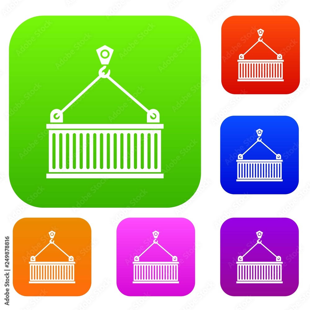 Poster crane with load set icon in different colors isolated vector illustration. premium collection