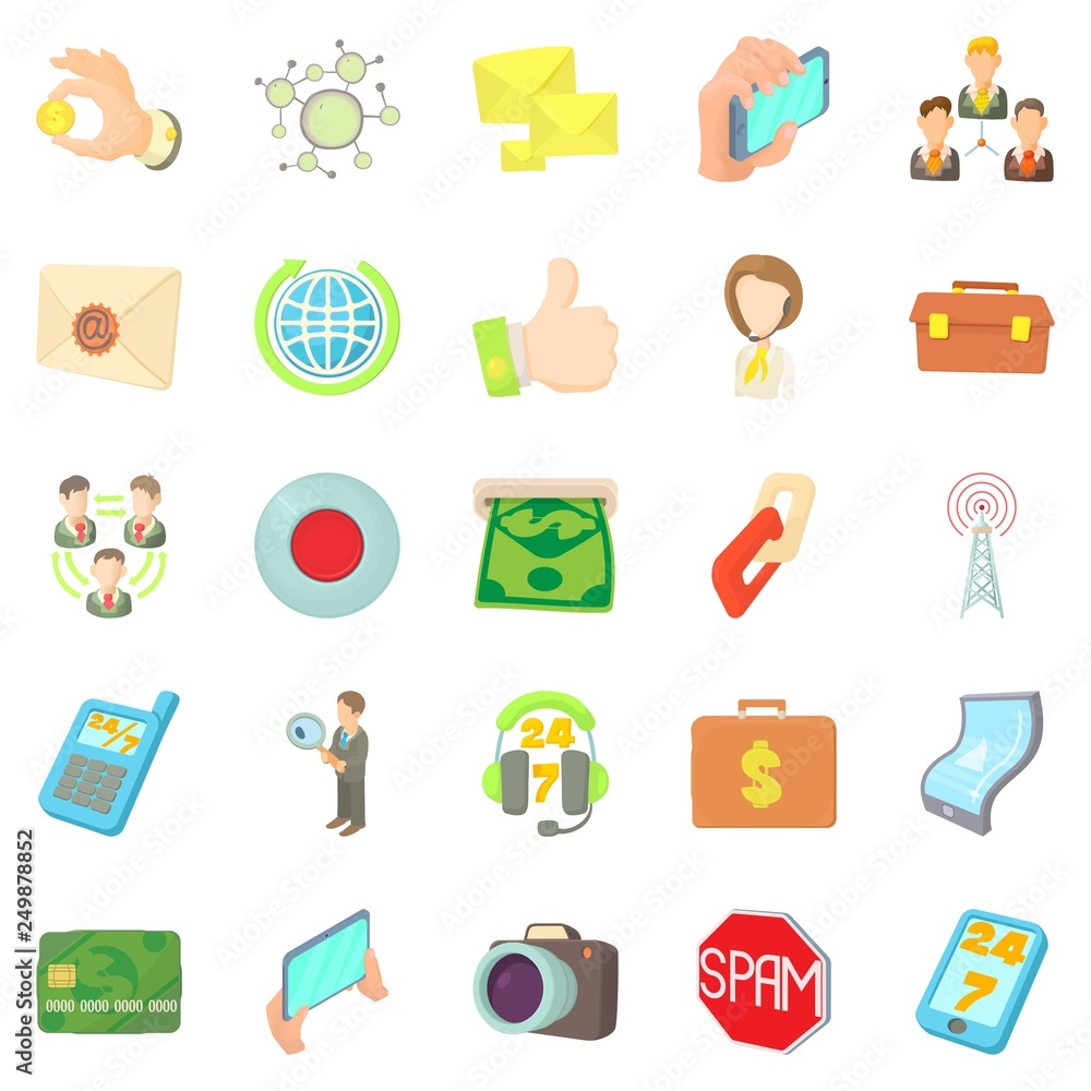 Poster application development icons set. cartoon set of 25 application development vector icons for web is
