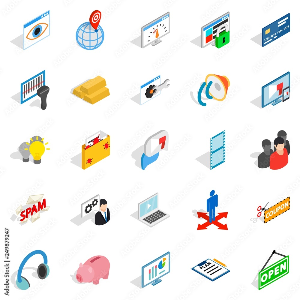 Poster it technology icons set. isometric set of 25 it technology vector icons for web isolated on white ba