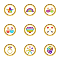 Lgbt people icons set. Cartoon set of 9 lgbt people vector icons for web isolated on white background