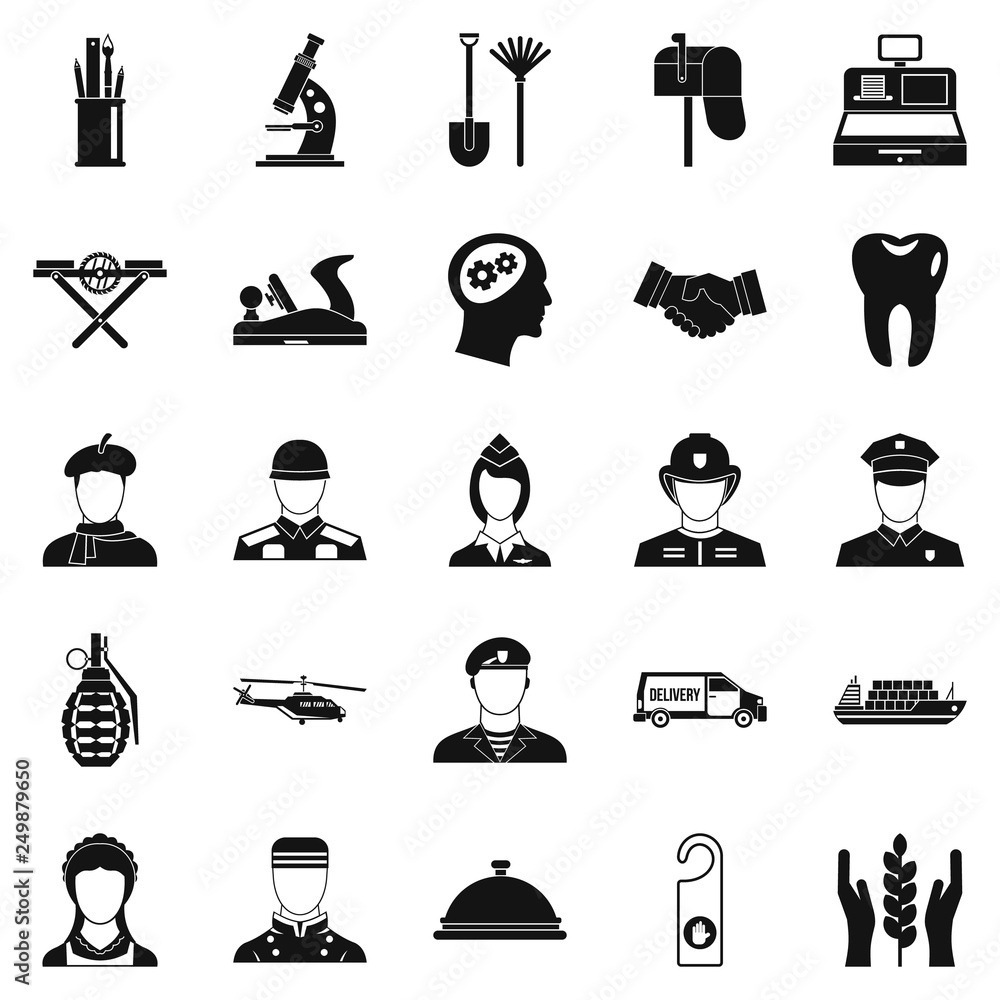 Poster work service icons set. simple set of 25 work service vector icons for web isolated on white backgro