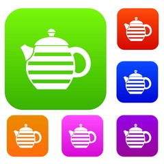 Striped teapot set icon in different colors isolated vector illustration. Premium collection