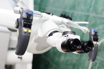 close-up surgical microscope in a modern neurosurgical clinic