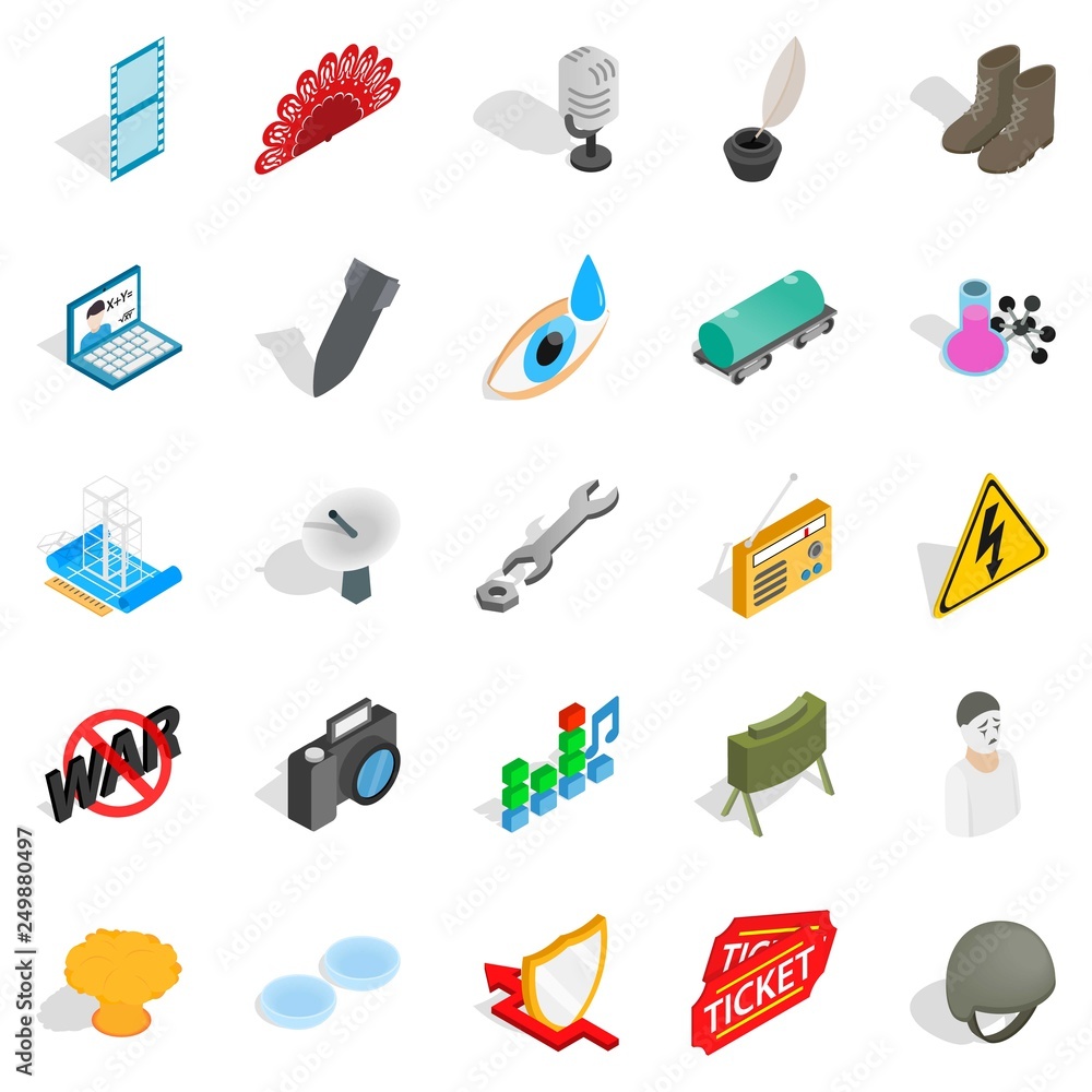 Poster technical work icons set. isometric set of 25 technical work vector icons for web isolated on white 