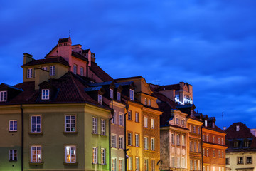 Old Town Houses in Warsaw at Night