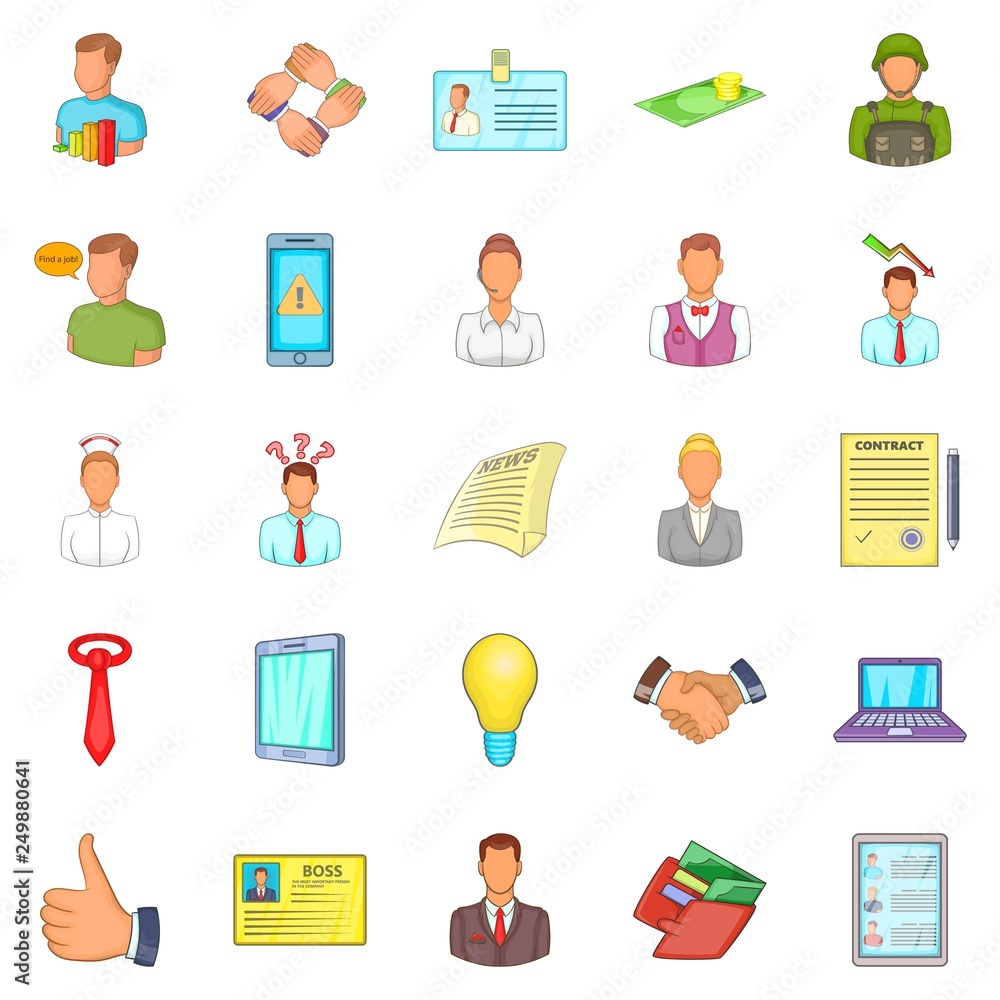 Poster distant work icons set. cartoon set of 25 distant work vector icons for web isolated on white backgr