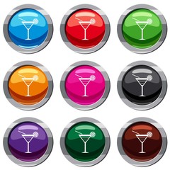 Beach cocktail set icon isolated on white. 9 icon collection vector illustration