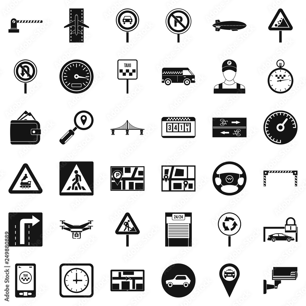 Poster traffic in city icons set. simple style of 36 traffic in city vector icons for web isolated on white