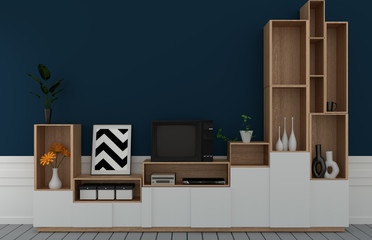 Tv shelf in mint room modern tropical style - empty room interior - minimal design. 3d rendering 