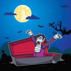 Fototapeta premium Vampire cartoons are waking up with a night background