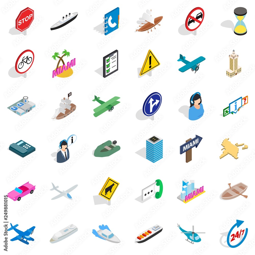 Poster hard traffic icons set. isometric style of 36 hard traffic vector icons for web isolated on white ba