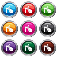 Women shoe set icon isolated on white. 9 icon collection vector illustration