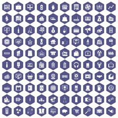 Fototapeta na wymiar 100 sales icons set in purple hexagon isolated vector illustration