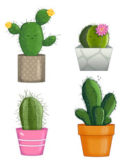 four cute cactus