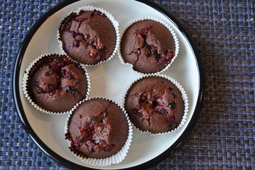 chocolate muffins on a plate