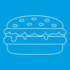 Burger icon blue outline style isolated vector illustration. Thin line sign
