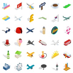 Summer travel icons set. Isometric style of 36 summer travel vector icons for web isolated on white background