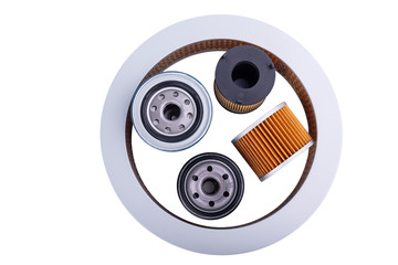 Auto parts accessories : Top view of  Oil , fuel or air filter for engine car  isolated on white background.