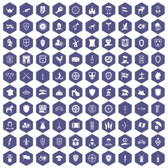 Fototapeta na wymiar 100 shield icons set in purple hexagon isolated vector illustration