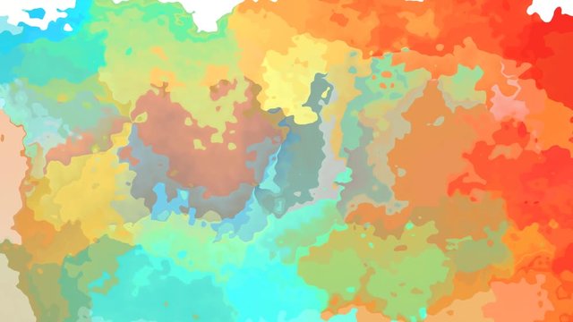 abstract animated twinking stained background seamless loop video - watercolor splotch effect - orange yellow blue cyan turquoise