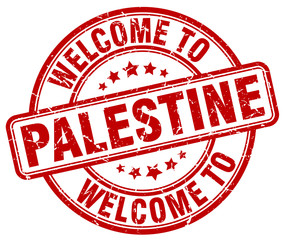 welcome to Palestine red round vintage stamp