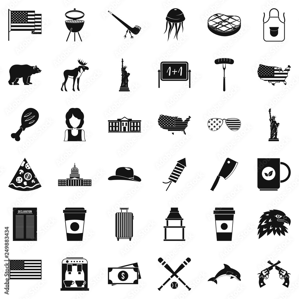 Poster uncle sam icons set. simple style of 36 uncle sam vector icons for web isolated on white background