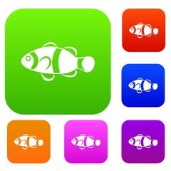 Cute clown fish set icon in different colors isolated vector illustration. Premium collection