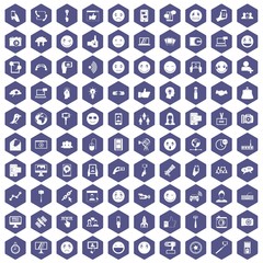 Fototapeta na wymiar 100 social media icons set in purple hexagon isolated vector illustration