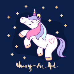 Fototapeta premium Little funny unicorn cartoon character illustration design. Vector illustration