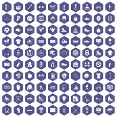 Fototapeta na wymiar 100 sport team icons set in purple hexagon isolated vector illustration