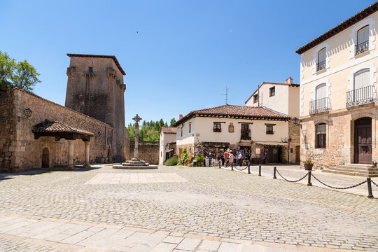Covarrubias, Spain. Donja Sancha Square and Fernan Gonzalez Tower