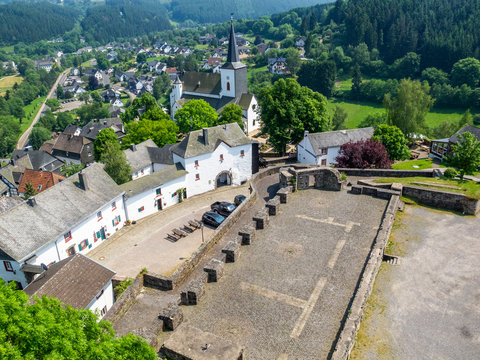 Reifferscheid elevated view from Reifferscheid Castle, North Rhine-Westphalia, Germany on a sunny summer day